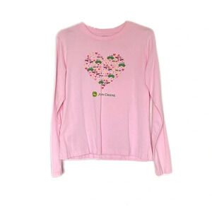 John Deere Tractors Boots Hearts Pink Long Sleeve T Shirt Junior’s Large 11/13